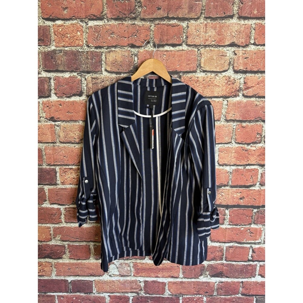 Cotton:On Womens Blue Striped Open Front Blazer Size 8 NWT